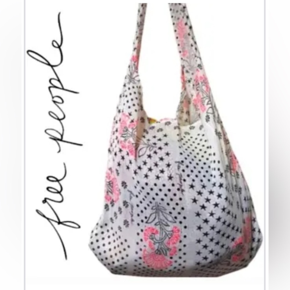 Free People Floral and Star Patterned Cotton Gauze Reusable Tote Bag
